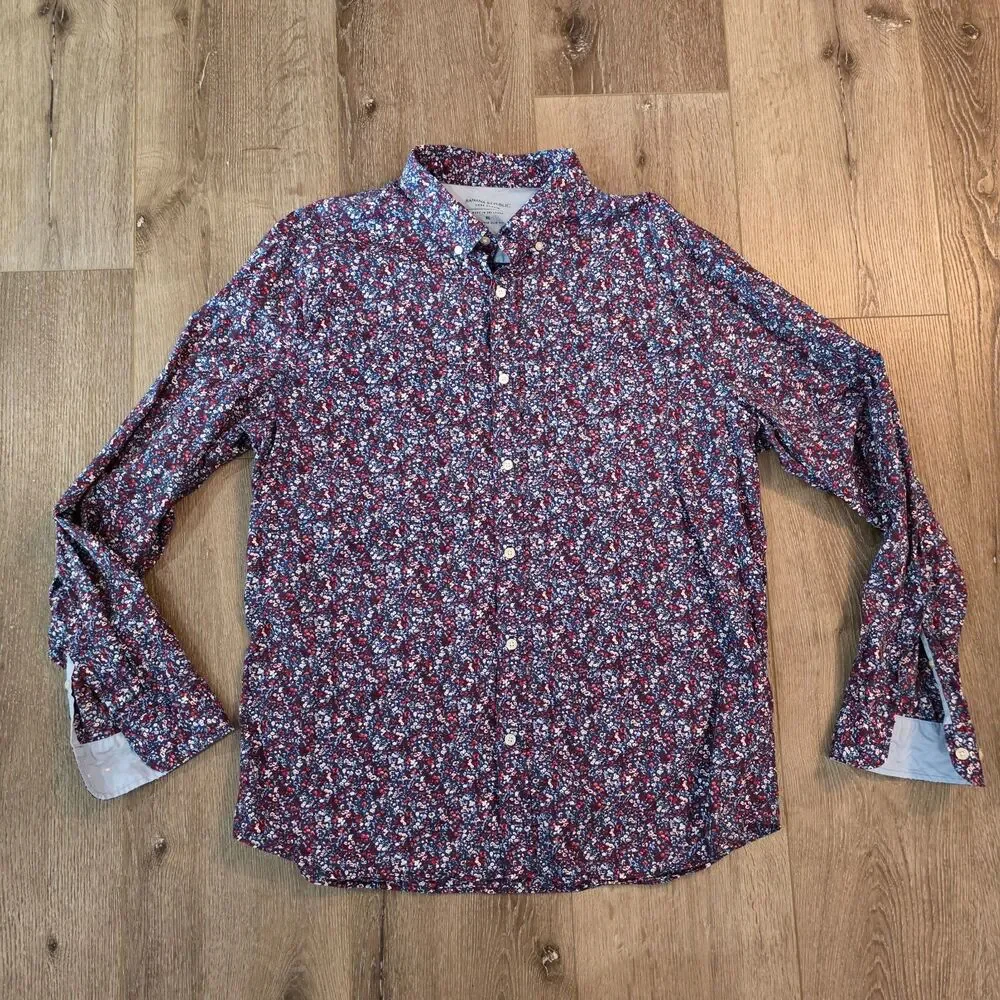 Banana Republic Luxe Poplin Men's XL Floral Slim Long Sleeve Button-Up Untucked